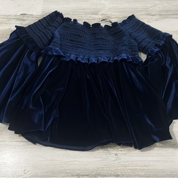 Petersyn Off The Shoulder Blue Velvet Top Size Medium - Picture 5 of 11